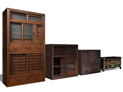 Wooden Console Cabinet And Side Cabinet With Storage Drawers Glass Doors Modern Design 3d model