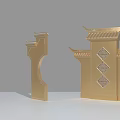 Golden Chinese Traditional Architectural Components with Curved Roofs and Lattice Patterns for Decorative