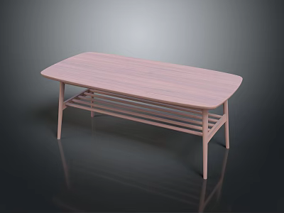 Stylish Pink Coffee Table Featuring Wooden Top Metal Legs And Lower Shelf 3d model