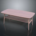 Stylish Pink Coffee Table Featuring Wooden Top Metal Legs And Lower Shelf