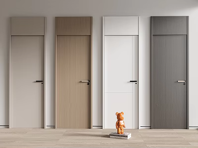 Modern Hinged Doors in Beige Wooden White and Dark Gray Colors with Simple Design 3d model