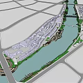 Waterfront Landscape Urban Design With Riverfront Layout Buildings Roads And Green Spaces