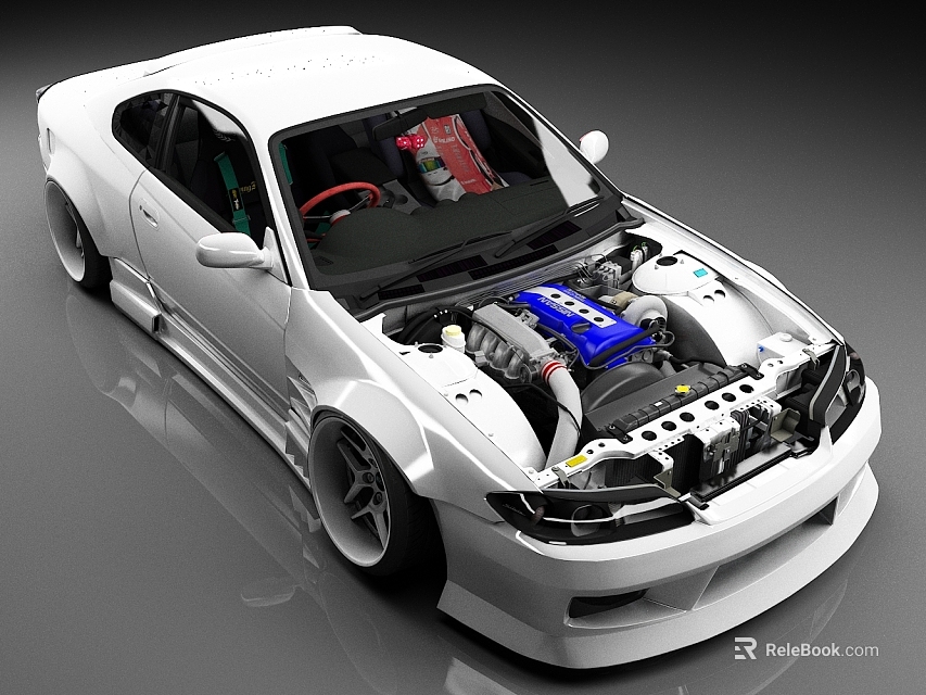 White Modified Car With Exposed Engine And Custom Parts 3d model 