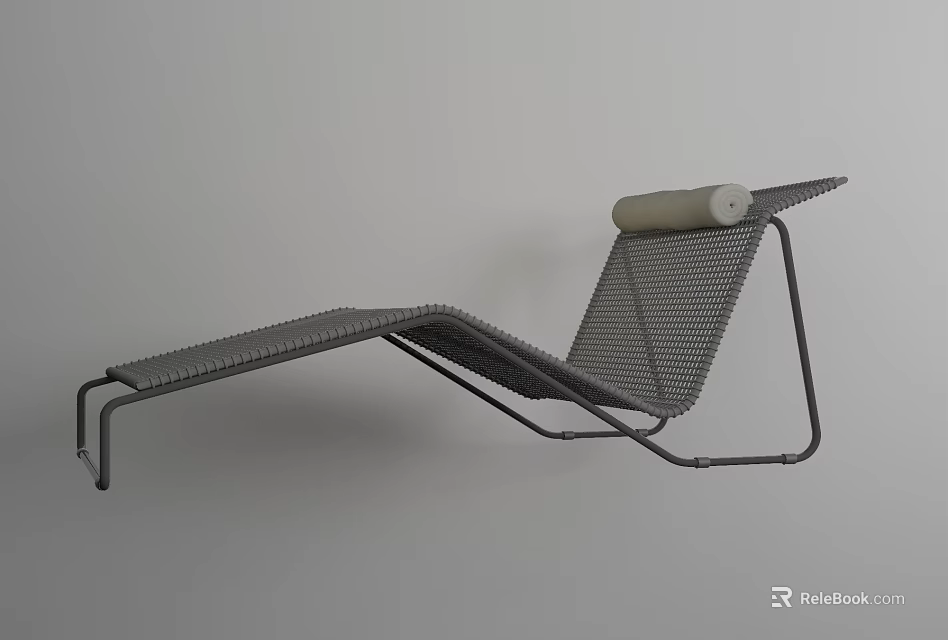 Modern Metal Frame Lounge Chair With Mesh Structure And Light Colored Cylindrical Cushion 3d model 