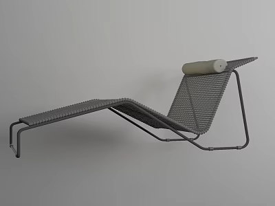 Modern Metal Frame Lounge Chair With Mesh Structure And Light Colored Cylindrical Cushion 3d model