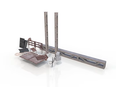 Construction Site Structure Components With Tall Columns Long Beam And Metal Platform 3d model