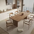 Log Style Dining Table and Chair Combination Sideboard Wine Cabinet Art Chandelier Dining Table and Chair 3d model