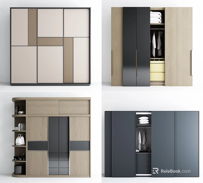 Modern Wardrobe Interior Designs With Mixed Color Panels And Storage Spaces 3d model 