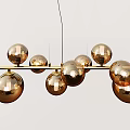 Modern Brass Spherical Chandelier with Multiple Round Balls Hanging from Horizontal Bar 3d model
