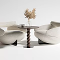 Beige Plush Casual Sofa Set with Curved Armrests Small Round Table and Pampas Grass Decor