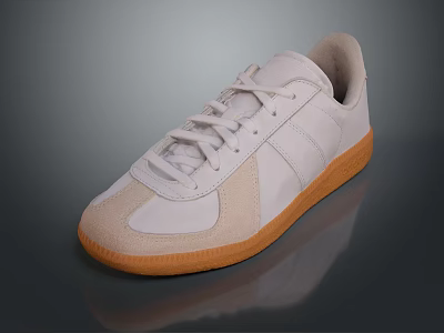 White Casual Daily Life Sneakers With Orange Sole Lace Up Design And Suede Accents 3d model