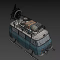 Vintage Blue And White Tracked Vehicle With Roof Cargo Wheels And Gear