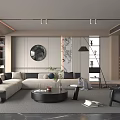 Modern Living Room Interior With Sectional Sofa Round Coffee Table Floor Lamp And Decorative Wall Art