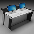 Modern Office Desk With Two Apple iMac Monitors White Desktop And Black Frame