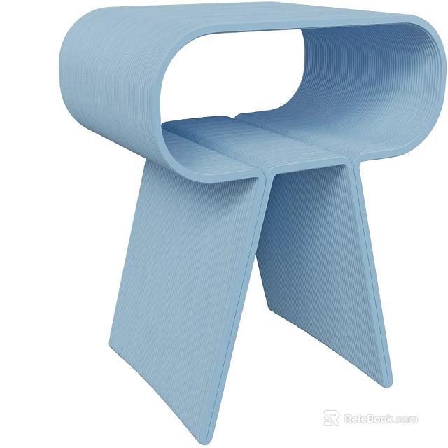 Light Blue Modern Stool With Curved Backrest And Crossed Legs Design 3d model 