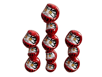 Red Maneki Neko Decorative Ornament Set with Stacked Design and Cute Facial Features 3d model