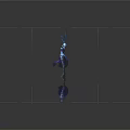 Female Warrior in Blue Armor Wielding Glowing Blue Magic Orb with Magical Effects