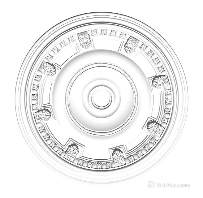 Ceiling Medallion White Decorative Ornate Design For Lighting Fixture On Ceiling With Intricate Patterns 3d model 