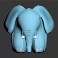 Cute Blue Elephant Toy With Shiny Surface On Dark Reflective Background 3d model