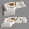 Cream Fabric Three Seater Sofa With Curved Design And Soft Cushions