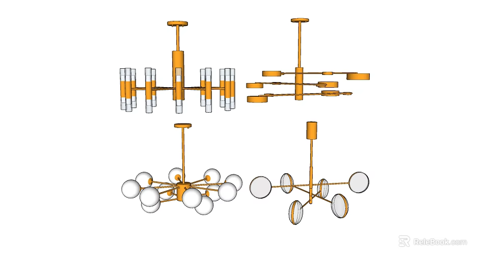 Contemporary Chandeliers With Different Design Styles Metal Frames And Glass Balls 3d model 