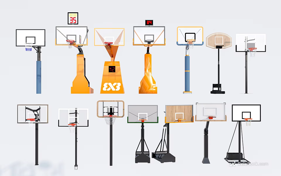 Various Types and Designs of Basketball Hoops as Essential Sports Equipment for Training and Play 3d model 