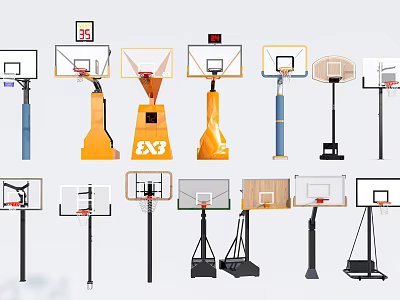 Various Types and Designs of Basketball Hoops as Essential Sports Equipment for Training and Play 3d model