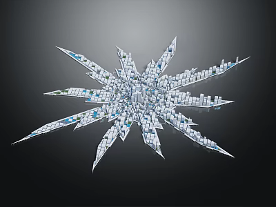 Snowflake Shaped Urban Architectural Layout With Radial White High Rise Buildings And Central Blue Area 3d model