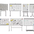Hand Drawn Musical Instruments And Art Supplies On Easel Stand Whiteboards With Various Designs