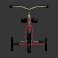 Vintage Red Tricycle With Black Seat Silver Handlebars Three Wheels And Metal Frame