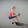 Fit Woman Doing Squats With Dumbbell In Gray Studio Background 3d model
