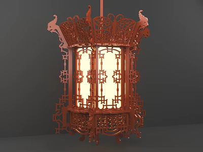 Traditional Chinese Chandelier Carved Hollow Frame with Dragon Ornaments and Luminous Light 3d model