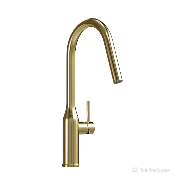 Elegant Sleek Golden Modern Faucet With Curved Spout And Single Handle Design 3d model 