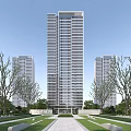 High rise Modern Residential Building With Greenery Trees And Clear Sky View
