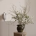 Minimalist Decorative Ornament Combination With Clay Vase Branches And White Sculpture On Shelf