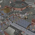 Traditional Chinese Commercial Street With Archway Pagoda Traditional Buildings And Pedestrians