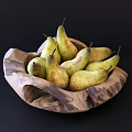Fresh Ripe Pears Placed in Natural Wooden Bowl with Rustic Design