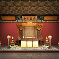 Ancient Chinese Architecture Interior Featuring Ornate Ceiling Red Walls Throne And Incense Burners