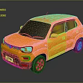 Orange Small SUV 3D Model With Black Roof White Headlights And Wheels