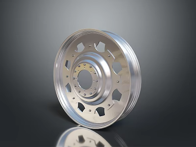 Premium Silver Metal Tire Rim With Holes Design And Reflective Finish On Dark Background 3d model