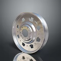 Premium Silver Metal Tire Rim With Holes Design And Reflective Finish On Dark Background