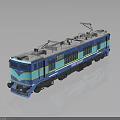 Detailed Blue White Electric Train Model With Yellow Stripes Number 8075 On Dark Reflective Surface