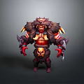 Fierce Muscular Orc Warrior With Brown Fur Red Decorations Skull Ornament Holding Weapons