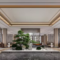Elegant Modern Hotel Lobby Interior Design With Zen Garden Ceiling Lighting And Luxury Sofa Seating