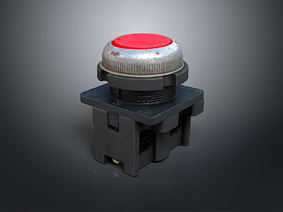 Round Red Button Switch With Black Base And Silver Edge For Equipment 3d model