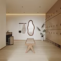 Modern Minimalist Cloakroom With Wooden Lockers Mirror Bench And Plant