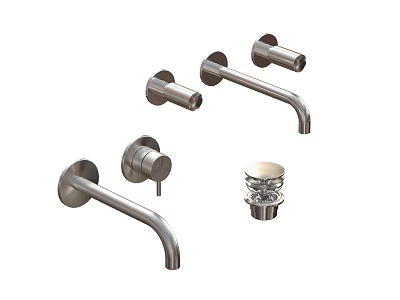 Stainless Steel Modern Wall Mounted Faucet Components With Handles Spout And Drain Assembly 3d model