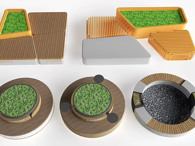 Creative Outdoor Landscape Seating With Various Shapes Green Grass And Wooden Metal Materials 3d model