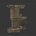 Contemporary Setting Featuring Ancient Stone Ruin Model with Broken Pillars and Debris