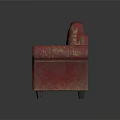 Vintage Red Single Seater Sofa with Worn Texture and Distressed Design Details